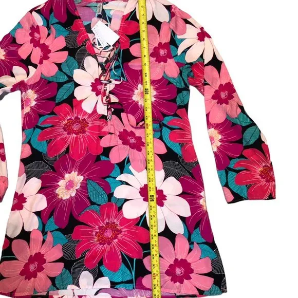 Trina Turk Multi-color Pink Floral Swim Tunic Cover-up Size L NWT vacation - Picture 9 of 15